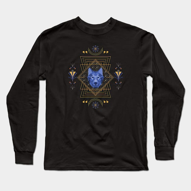 Art Deco Abstract Wolf - Vintage Geometric Animal Design Long Sleeve T-Shirt by TopKnotDesign